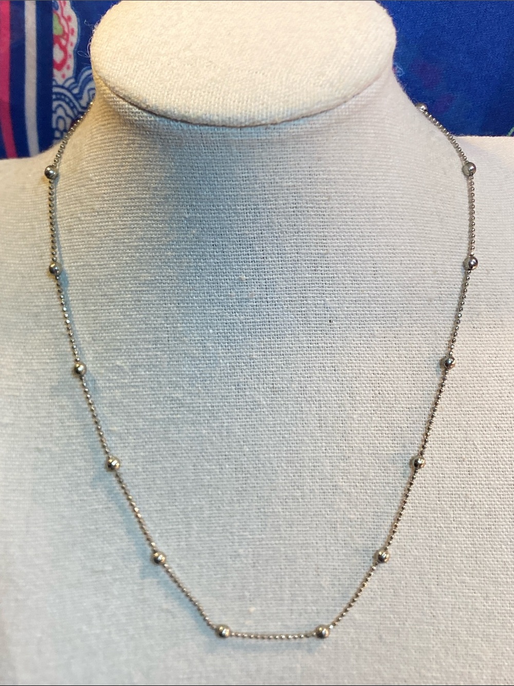 Lia Sophia Silver Tone Station Necklace 16” + 3” Extender Dainty Beaded Chain